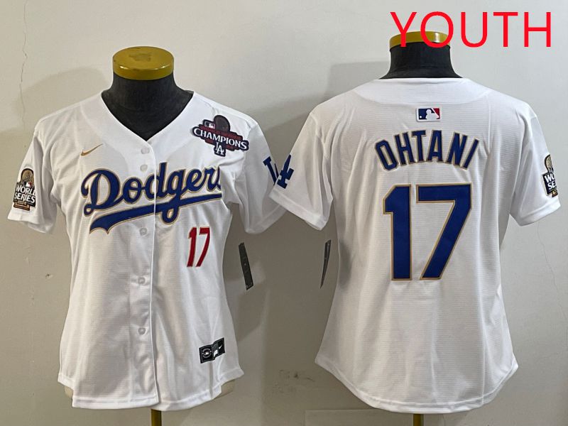 Youth Los Angeles Dodgers #17 Ohtani White Gold Game 2025 Nike MLB Jersey style 2